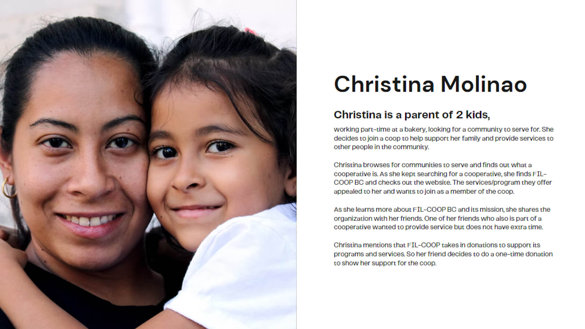 a user scenarion for a persona names Christina Molina, with user scenarion description